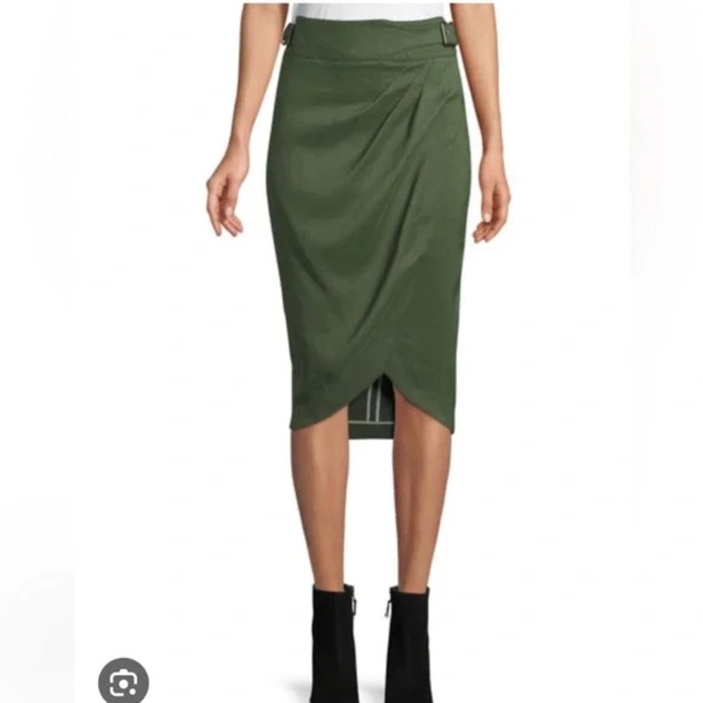 Veronica Beard Silas Green Faux Wrap Midi Skirt Side Buckle 18021993157 Size‎ 6